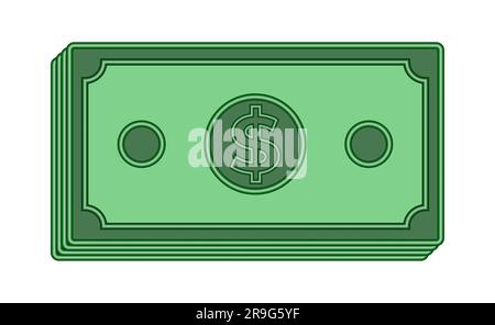 Pila di banconote in dollari icona 3D simbolo della valuta illustrazione vettoriale isolata su sfondo bianco Illustrazione Vettoriale