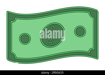 Carta verde icona 3D simbolo della valuta simbolo della banconota in dollari illustrazione del vettore di moneta isolata su sfondo bianco. Illustrazione Vettoriale