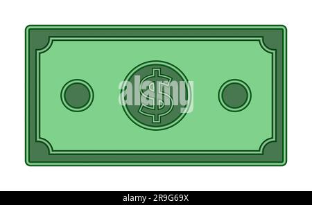 Carta verde icona 3D simbolo della valuta simbolo della banconota in dollari illustrazione del vettore di moneta isolata su sfondo bianco. Illustrazione Vettoriale