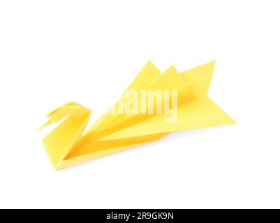 Cigno di carta gialla isolato su bianco. Origami arte Foto Stock