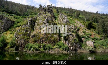 Vista della libreria Mondego, monumento naturale vicino al fiume Mondego a Penacova - Portogallo. Foto Stock