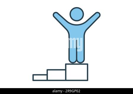 Icona del podio vincente. Icona relativa a Champion, vincitore, successo. Design a icone a linea piatta. Semplice progettazione vettoriale modificabile Illustrazione Vettoriale