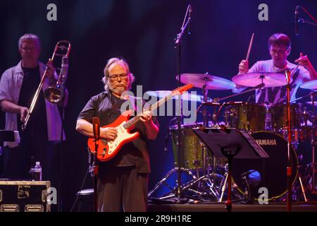 Walter Becker dei Jazz Rock Icons Steely Dan si esibisce dal vivo in concerto, Vector Arena, Auckland, nuova Zelanda Foto Stock