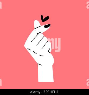 Segno d'amore del cuore coreano. Icona dell'amore per le dita. Buon San Valentino. Ti amo carino gesto mano Vector illustrazione. Design grafico alla moda per stampe di grande qualità Illustrazione Vettoriale