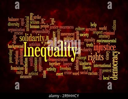 Word Cloud con concetto di DISUGUAGLIANZA crea solo con testo. Foto Stock