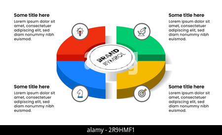 Modello infografico con icone e 4 opzioni o passaggi. Torta isometrica. Può essere utilizzato per layout del flusso di lavoro, diagrammi, banner, webdesign. Illustrazione vettoriale Illustrazione Vettoriale