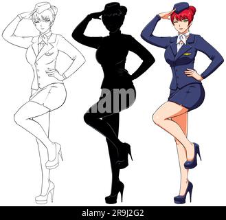 Air Hostess su White Anime Illustrazione Vettoriale