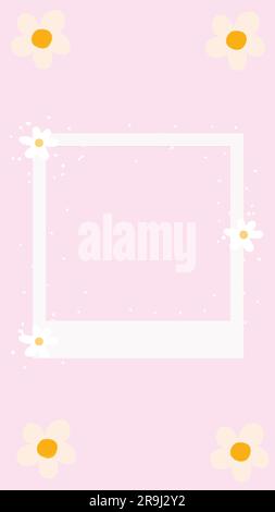 Illustrazione vettoriale della cornice quadrata fotografica con fiori di colore rosa Illustrazione Vettoriale