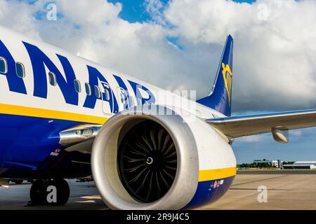 Ryanair Boeing serie 737-800 presso lo stand dell'aeroporto di Dublino, Irlanda. Foto Stock