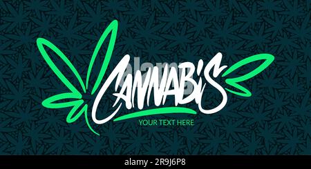 Astratto scritto a mano Word Cannabis con Cannabis Leaf Vector Illustration Arte Illustrazione Vettoriale