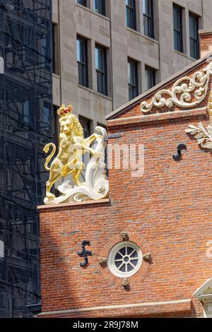 Old State House è l'ex sede del governo restaurata per la città di Boston, la contea di Suffolk e il Commonwealth del Massachusetts. Foto Stock