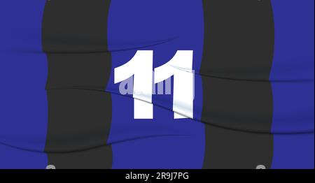 Il numero del calciatore blu su una maglia da calcio. 11 stampe numerate. Maglietta sportiva. Sport, olimpiadi, euro 2024, coppa d'oro, campionato del mondo. Illustrazione Vettoriale