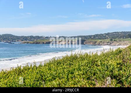 Spiaggia di sabbia bianca a Carmel, California, in una soleggiata giornata autunnale Foto Stock