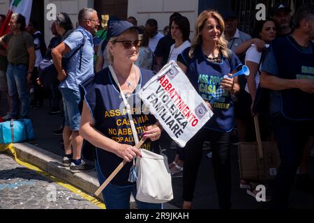 Roma, Italia. 27 giugno 2023. Manifestazione organizzata dagli attivisti dell'Associazione Popolare "Casa mia" della regione Campania in Piazza Santi Apostoli per chiedere che alcune case dei cittadini non vengano demolite a causa di difetti edilizi al momento della costruzione. (Foto di Matteo Nardone/Pacific Press) Credit: Pacific Press Media Production Corp./Alamy Live News Foto Stock