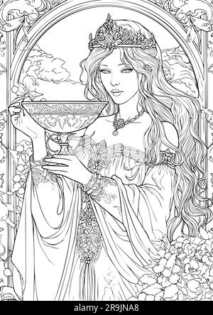 Enchanted Realm, Princess Coloring Book Pages Illustrazione Vettoriale