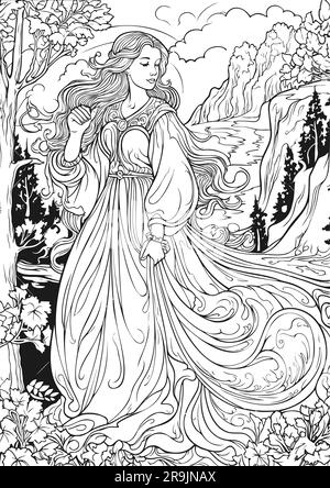 Enchanted Realm, Princess Coloring Book Pages Illustrazione Vettoriale