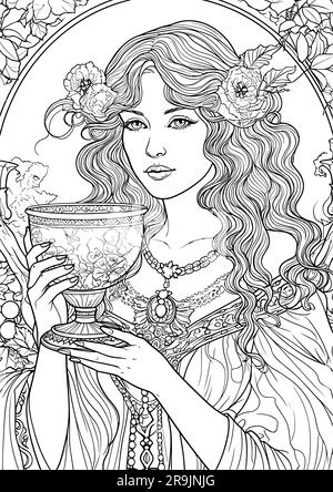 Enchanted Realm, Princess Coloring Book Pages Illustrazione Vettoriale