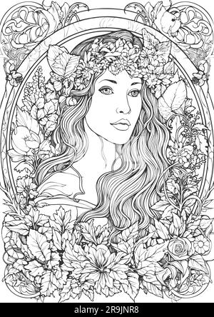 Enchanted Realm, Princess Coloring Book Pages Illustrazione Vettoriale