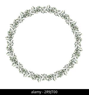 Wreath verde acquerello. Foglie e rami, illustrazione disegnata a mano. Sfondo floreale. Foto Stock