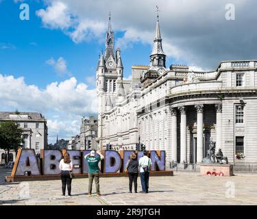 Insegna turistica di Aberdeen, Aberdeen, Scozia, Regno Unito Foto Stock