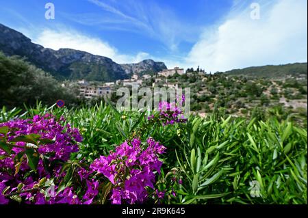 Villaggio artistico di Deia ai margini dei Monti Tramuntana, Maiorca, Spagna Foto Stock