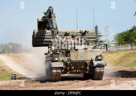 Trojan Armoured Vehicle Royal Engineers (AVRE). Tankest 23 Bovington, Regno Unito Foto Stock