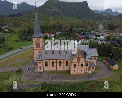 Una foto aerea della Chiesa Vagan, un caratteristico edificio religioso Foto Stock