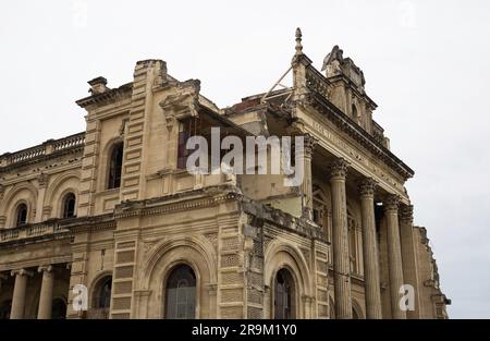 Primo piano dettaglio dei resti delle rovine della Cattedrale del Santissimo Sacramento basilica di Christchurch danneggiata distrutta dal terremoto di Canterbury del 2011 Foto Stock