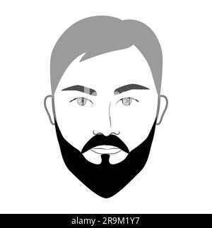 Anatra con baffi baffi da barba da uomo a figura facciale baffi per capelli. Vector Grey Black Portrait maschio Fashion template Flat Barber Collection. Elegante contorno isolato sui capelli bianchi Illustrazione Vettoriale