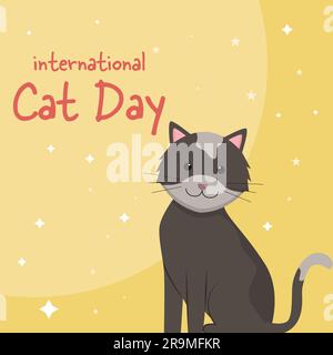 illustrazione del giorno internazionale del gatto vettoriale con design piatto Illustrazione Vettoriale