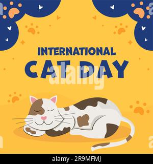 illustrazione vector international cat day con sleeping cat Illustrazione Vettoriale
