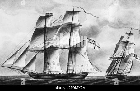 Trasporto / trasporto, navigazione, nave da guerra, brigantino britannico HMS Duke of Gloucester, varato nel 1807, ULTERIORI-DIRITTI-CLEARANCE-INFO-NOT-AVAILABLE Foto Stock
