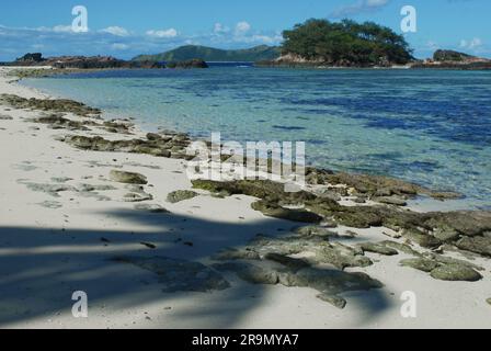 Modriki Island o Cast Away Island, location del film di Tom Hank «Cast Away», Fiji, Oceano Pacifico meridionale. Foto Stock