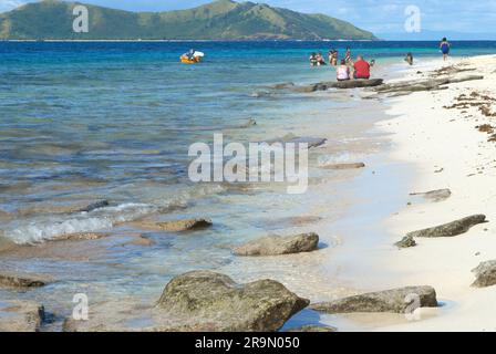 Modriki Island o Cast Away Island, location del film di Tom Hank «Cast Away», Fiji, Oceano Pacifico meridionale. Foto Stock