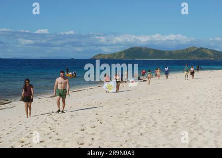 Modriki Island o Cast Away Island, location del film di Tom Hank «Cast Away», Fiji, Oceano Pacifico meridionale. Foto Stock