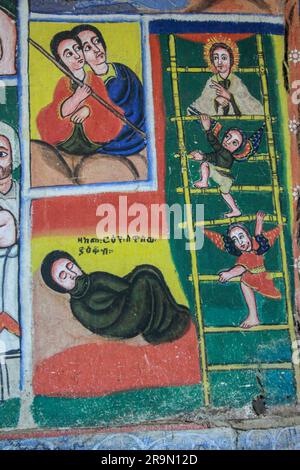 Etiopia Lago Tana Zege Peninsula, murales, nella Chiesa Cristiana di Ura Kedane Meheriet Foto Stock