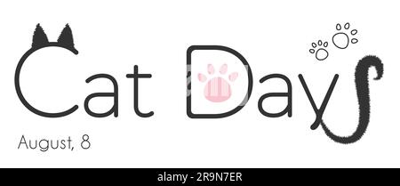Concetto di giornata mondiale del gatto. Congratulazioni per il giorno dei gatti. Concetto di vacanza. Modello per sfondo, banner Web, scheda, poster Illustrazione Vettoriale