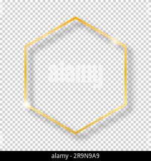 Cornice esagonale Vector Golden lucido vintage isolata su sfondo trasparente. Bordo realistico e lussuoso Illustrazione Vettoriale
