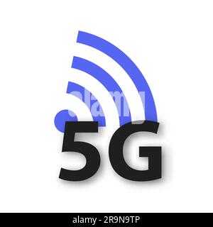 Icona e simbolo 5G vettoriale. Illustrazione della connessione a Internet wireless di quinta generazione. Tecnologia di telecomunicazione per dispositivi mobili. Illustrazione Vettoriale