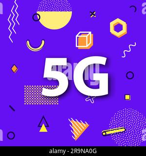 Icona e simbolo 5G vettoriale. Illustrazione della connessione a Internet wireless di quinta generazione. Concetto di tecnologia di telecomunicazione per dispositivi mobili de Illustrazione Vettoriale