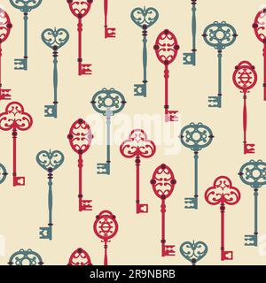 Motivo vettoriale senza cuciture con graziosi tasti vintage Illustrazione Vettoriale