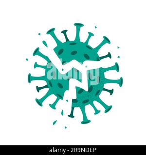 Illustrazione vettoriale del coronavirus distrutto. Esplosione del virus rotto sconfitto isolato su sfondo bianco. Concetto di vaccinazione covid-19. Victor Illustrazione Vettoriale