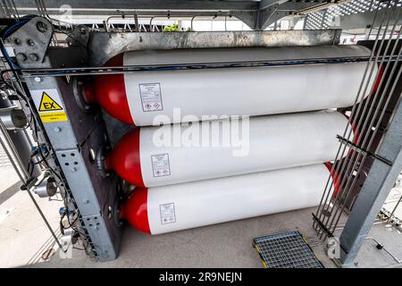 Litvinov, Repubblica Ceca. 28 giugno 2023. Inaugurazione cerimoniale di una nuova stazione a idrogeno presso la stazione di servizio ORLEN Benzina a Zaluzi vicino a Litvinov, regione di Usti nad Labem, Repubblica Ceca, 28 giugno 2023. Crediti: Ondrej Hajek/CTK Photo/Alamy Live News Foto Stock