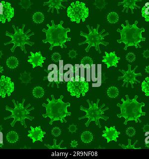 Paterna senza cuciture verde di diversi tipi di virus patogeni, coronavirus, herpes, rendering 3d. Foto Stock
