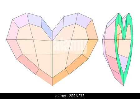 basso poly heart su entrambi i lati, rendering 3d. Foto Stock