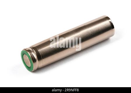Batterie AAA argento isolate su sfondo bianco. Primo piano estremo. Vista laterale. Foto ad alta risoluzione. Profondità di campo completa. Foto Stock