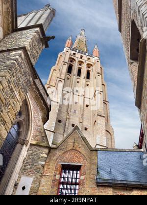 Con la sua guglia di 116 m, la chiesa cattolica di nostra Signora Bruges domina visivamente la città. E' la sua struttura piu' alta e il terzo mattone piu' alto Foto Stock