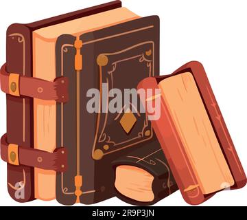 Vecchia valigia in pelle piena di libri antichi isolati Illustrazione Vettoriale