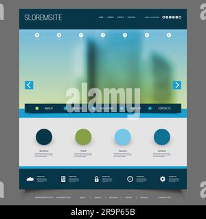 Progettazione di siti Web per la vostra azienda con sfondo immagine grattacielo sfocata Illustrazione Vettoriale