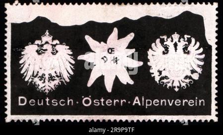 Pubblicità, club, associazione alpinista tedesco-austriaca, francobollo per manifesti, circa 1910, ULTERIORI-DIRITTI-CLEARANCE-INFO-NON-DISPONIBILI Foto Stock